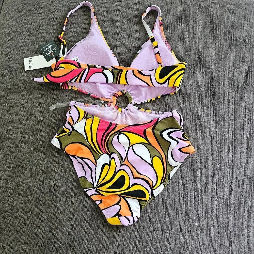 Bar III Women's Multicolor Vibe Check Ring Monokini Swimsuit Size XS